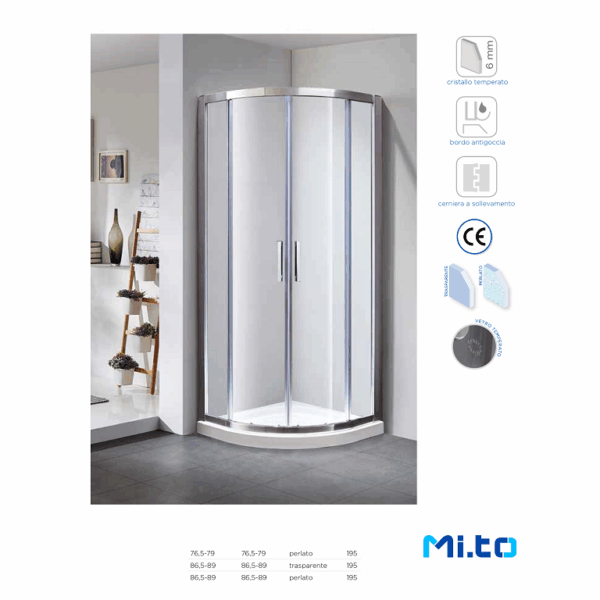 Box Doccia Semicircolare Square 6mm H195 Scorrevole cm.80x80 Cromato-Trasparente   Mixtech